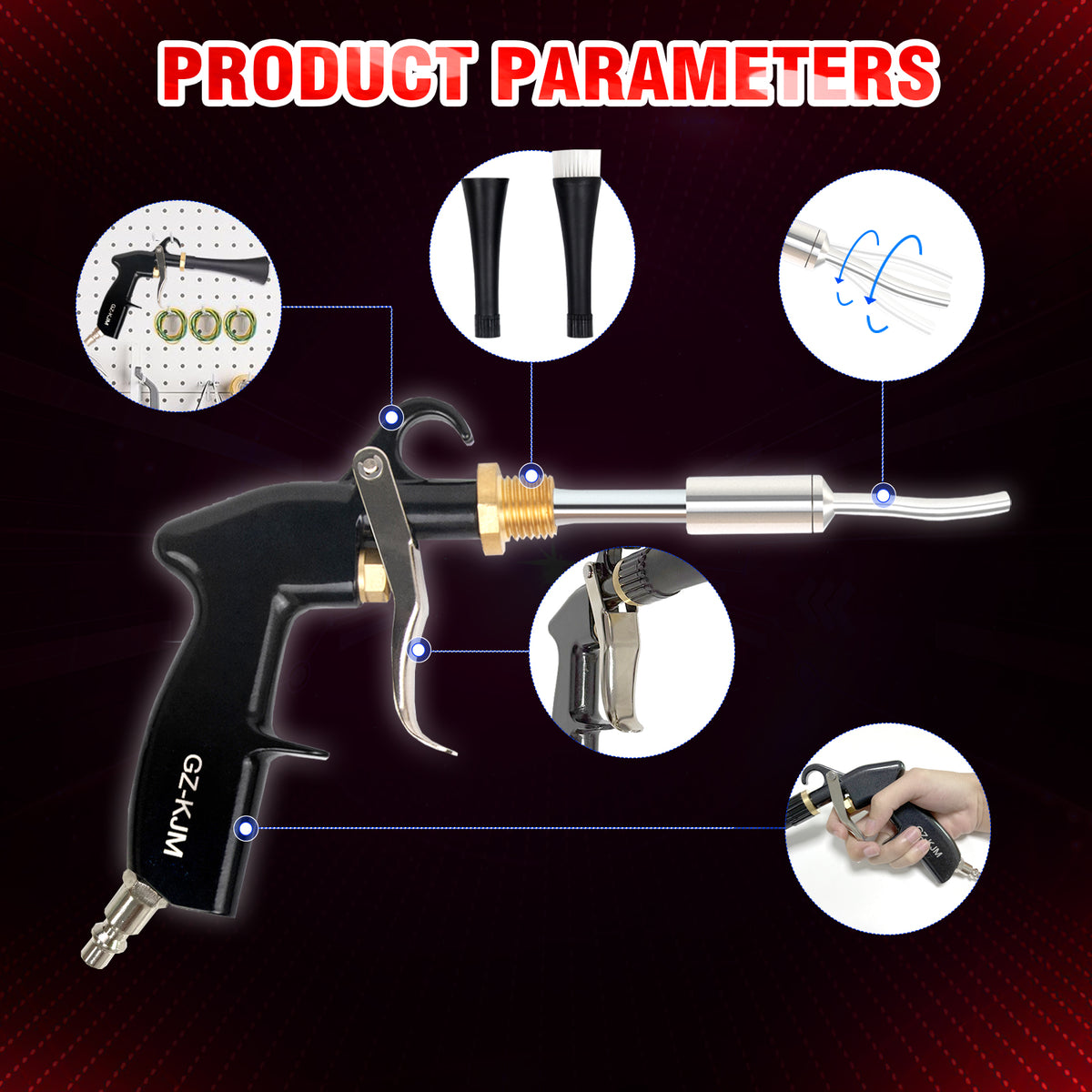 High Pressure Car Interior Spraying Washing Gun with 2 Set Nozzle Sprayer Connector Air Pulse Car Washing Equipment Tool (Upgrade-Dust blow gun)