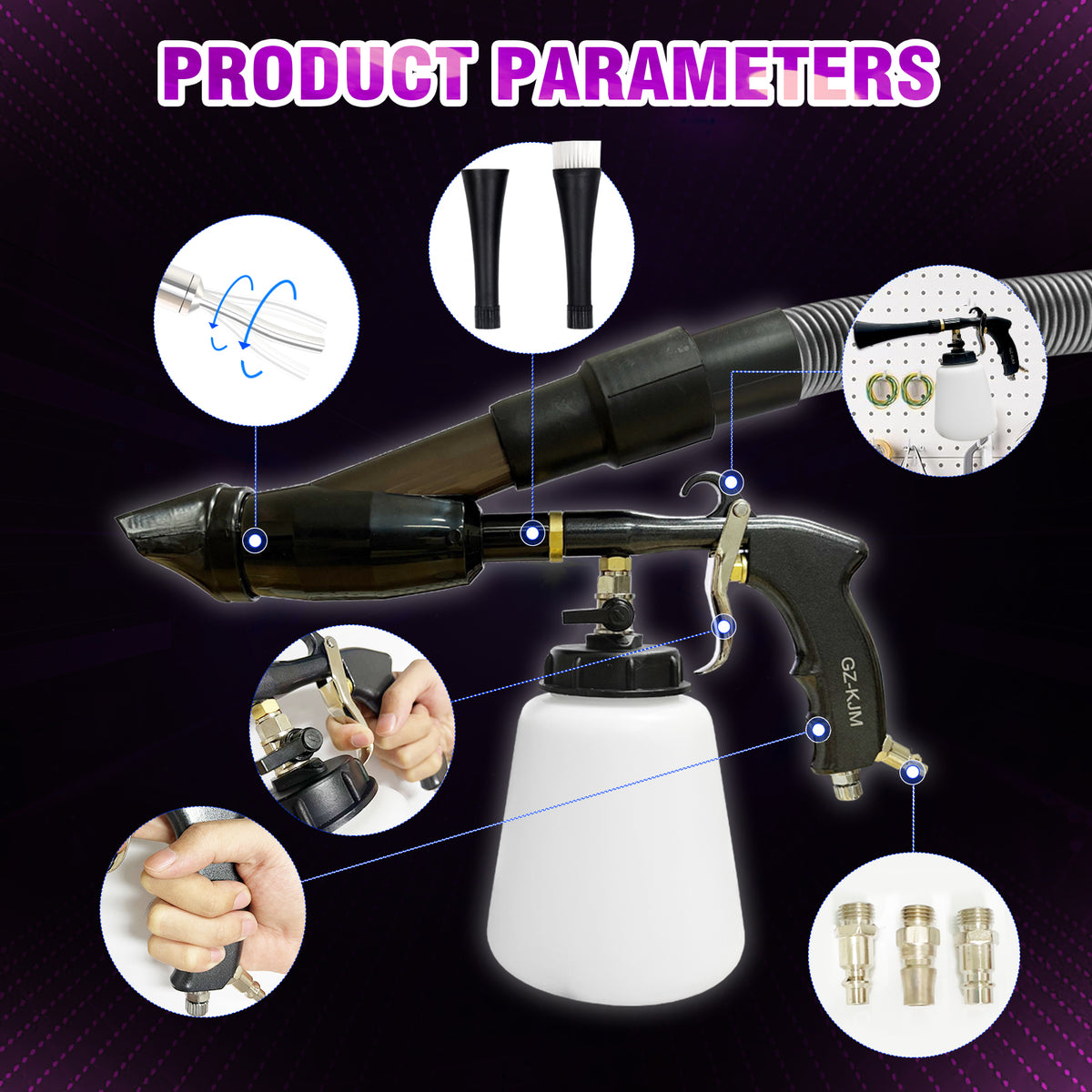 2-in-1 Air Blow Gun & Vacuum Gun with Adjustable Air Flow Nozzle, Cleaning Gun, Works with Air Compressor