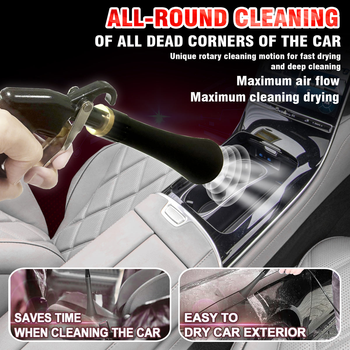 High Pressure Car Interior Spraying Washing Gun with 2 Set Nozzle Sprayer Connector Air Pulse Car Washing Equipment Tool (Upgrade-Dust blow gun)