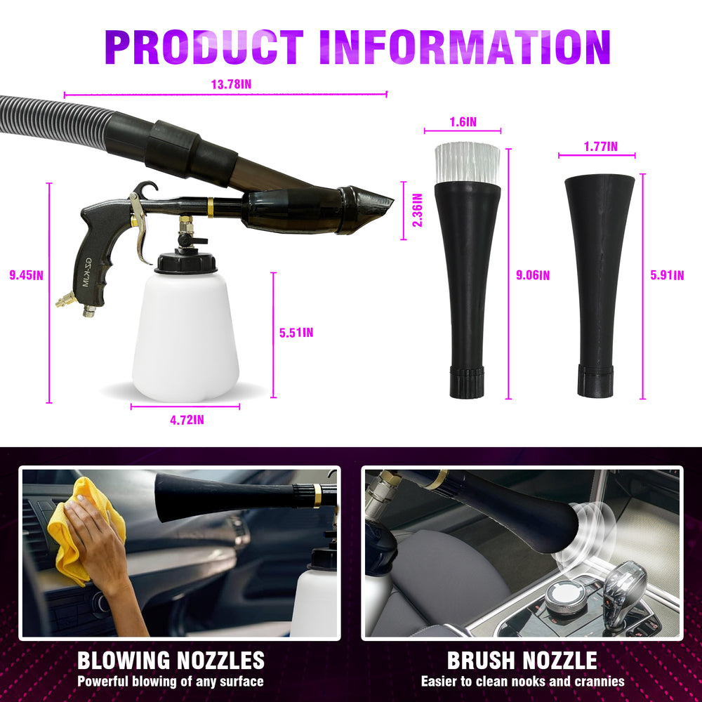 2-in-1 Air Blow Gun & Vacuum Gun with Adjustable Air Flow Nozzle, Cleaning Gun, Works with Air Compressor