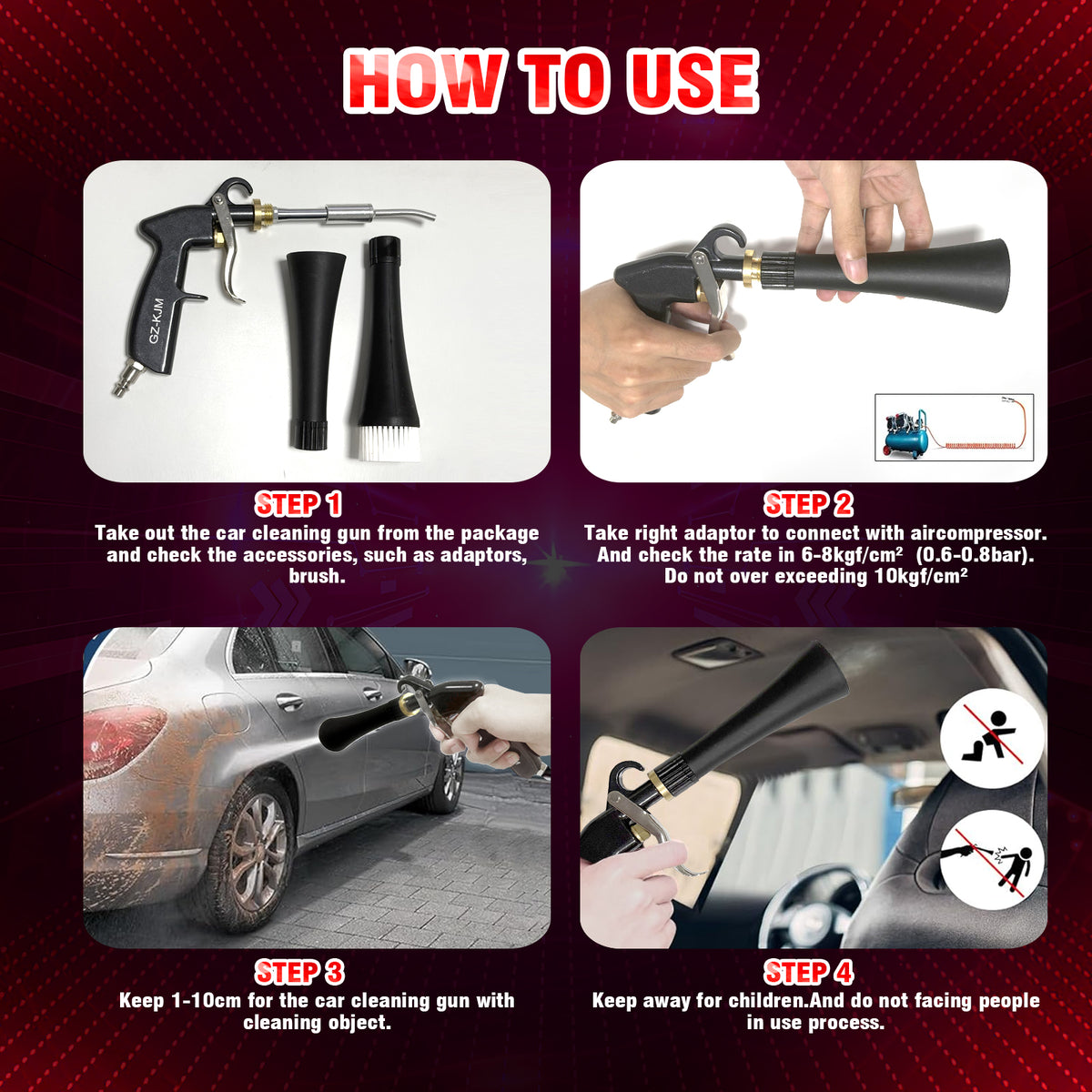 High Pressure Car Interior Spraying Washing Gun with 2 Set Nozzle Sprayer Connector Air Pulse Car Washing Equipment Tool (Upgrade-Dust blow gun)