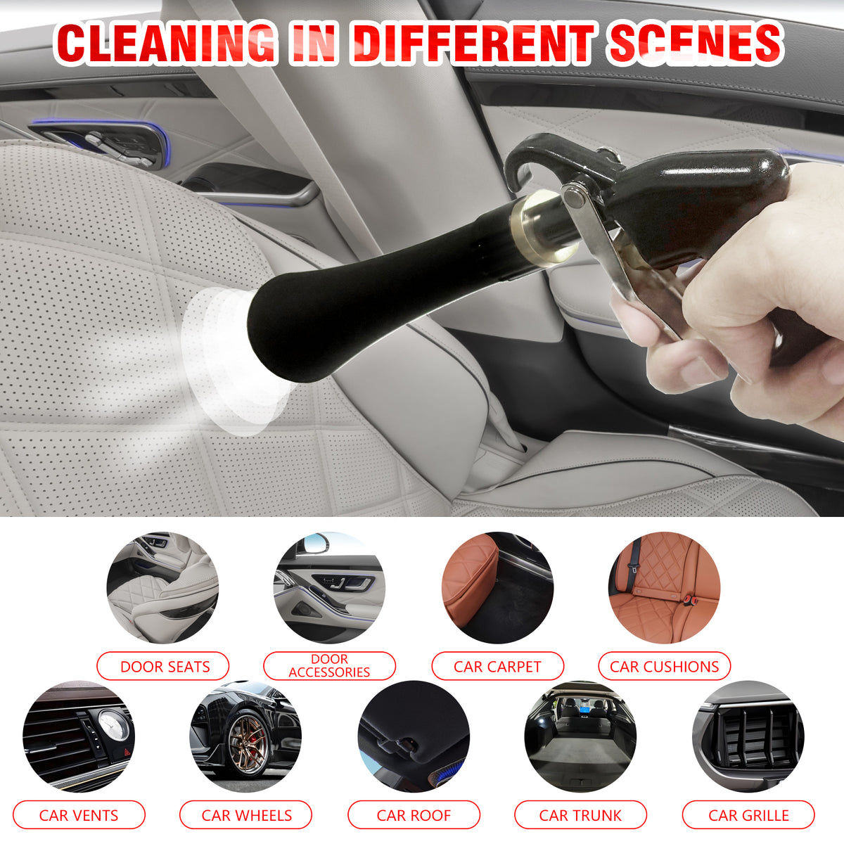 High Pressure Car Interior Spraying Washing Gun with 2 Set Nozzle Sprayer Connector Air Pulse Car Washing Equipment Tool (Upgrade-Dust blow gun)