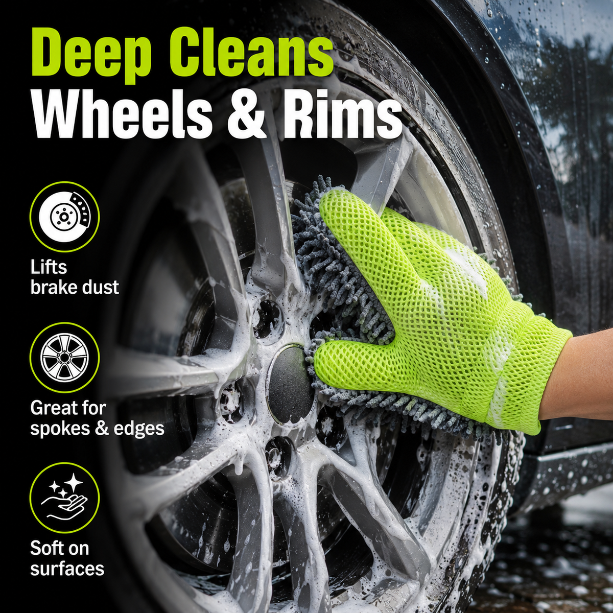 Chenille Microfiber Car Wash Mitt, Car Washing Glove with Breathable Mesh, Double-Sided Scratch-Free Auto Detailing Mitt for Car Exterior, Wheels, Glass, Interior Dusting and Home Cleaning