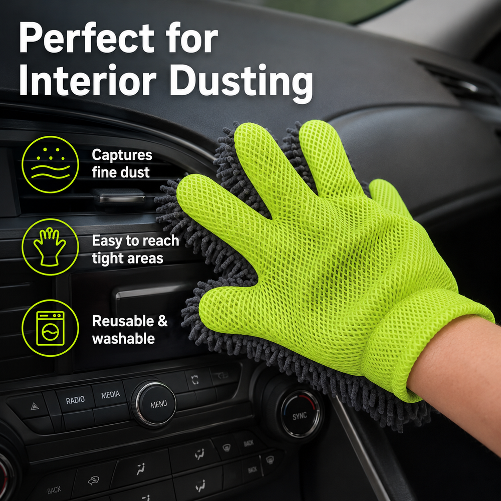 Chenille Microfiber Car Wash Mitt, Car Washing Glove with Breathable Mesh, Double-Sided Scratch-Free Auto Detailing Mitt for Car Exterior, Wheels, Glass, Interior Dusting and Home Cleaning