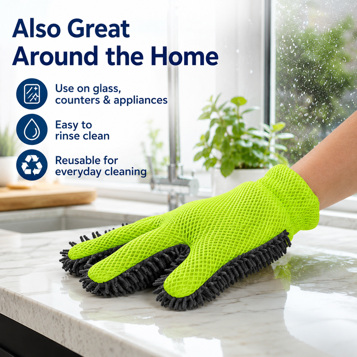 Chenille Microfiber Car Wash Mitt, Car Washing Glove with Breathable Mesh, Double-Sided Scratch-Free Auto Detailing Mitt for Car Exterior, Wheels, Glass, Interior Dusting and Home Cleaning