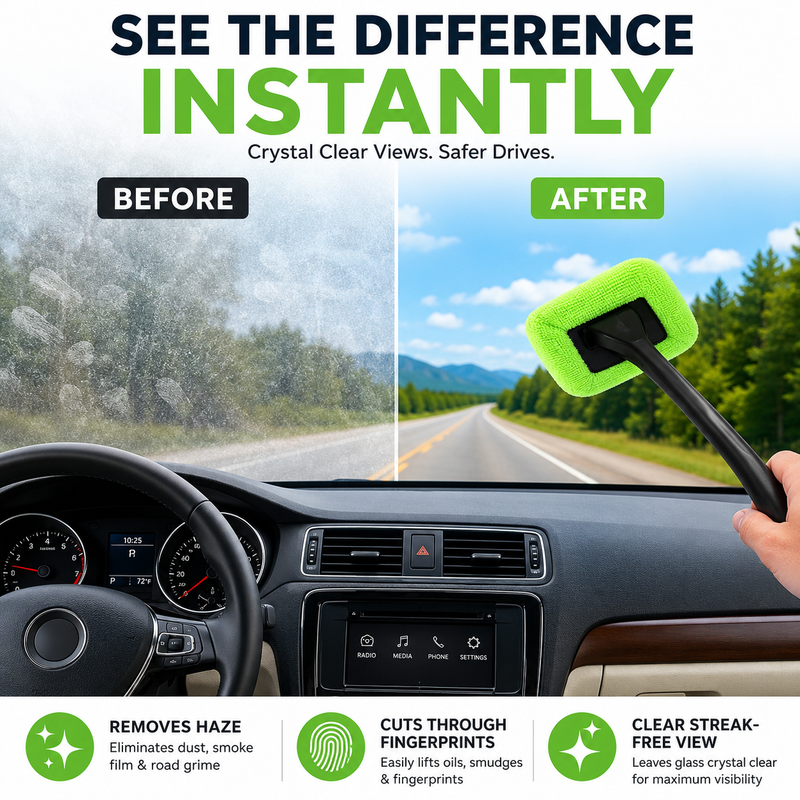 Car Windshield Cleaner Tool with 2 Microfiber Pads, Auto Glass Wiper