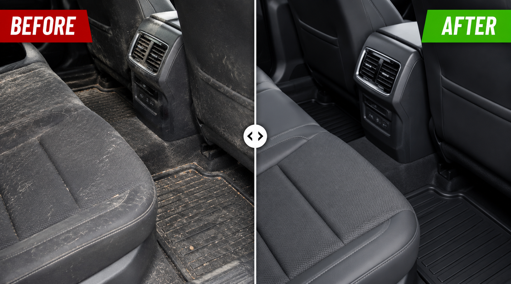 Before and after car cleaning result using GZ-KJM tools